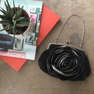 Black & Silver Rosette Clutch